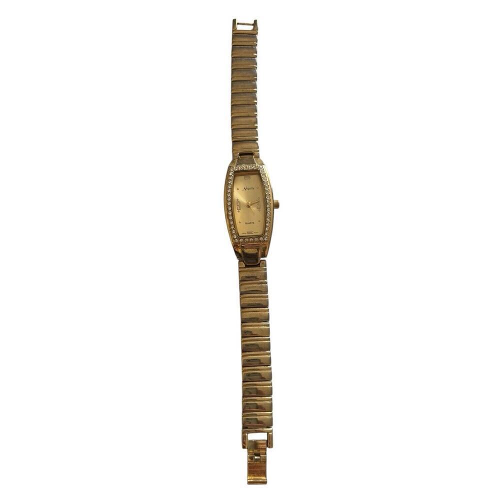 Novelle Quartz Japan Movement Watch Analog Gold Tone Rhinestone Band Working - Picture 2 of 8